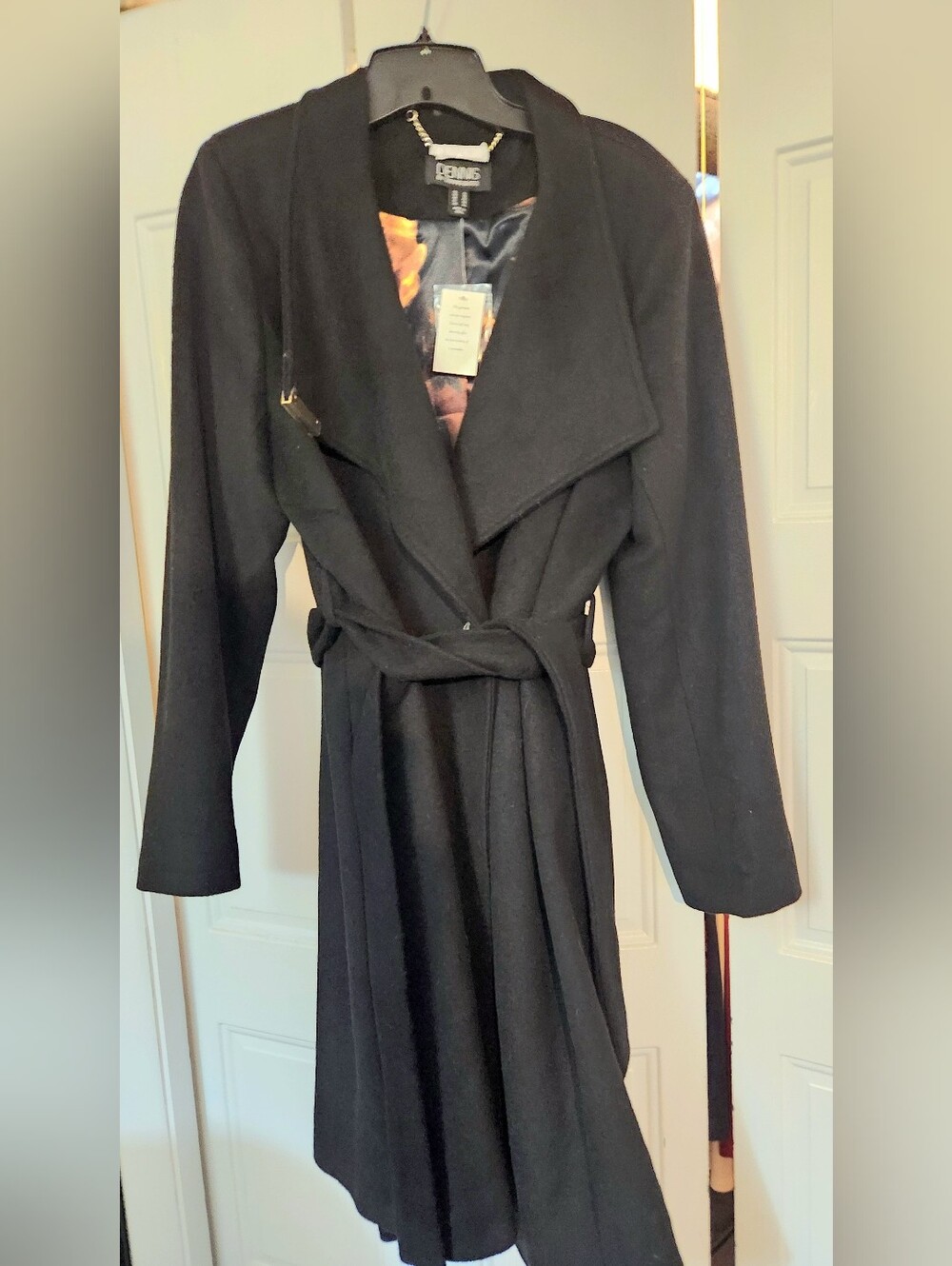 DENNIS BASSO BLACK SOFT WOOL/POLY TIE-WAIST COAT, 12 M/L  NWT